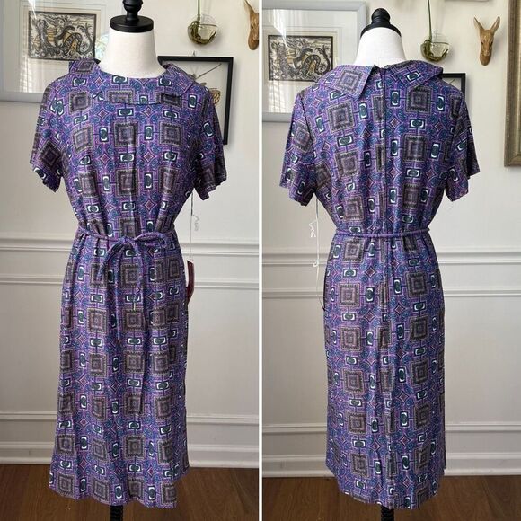 NWT NOS Vintage 60s 70s Craig Byron Funky Mod Prjnt Dress L - Picture 1 of 9